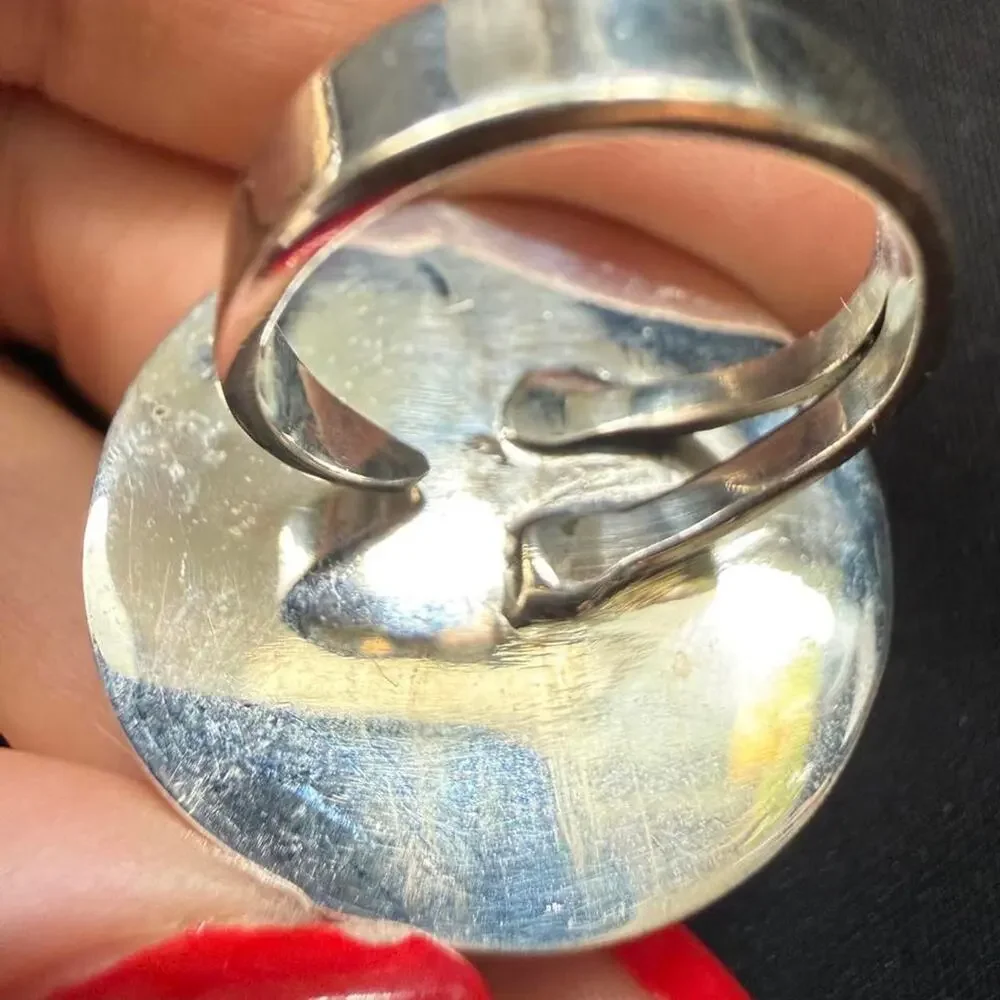 Sterling silver handmade big turquoise adjustable ring